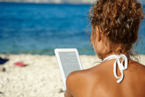 woman reading on kindle