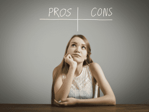 woman thinking of pros and cons